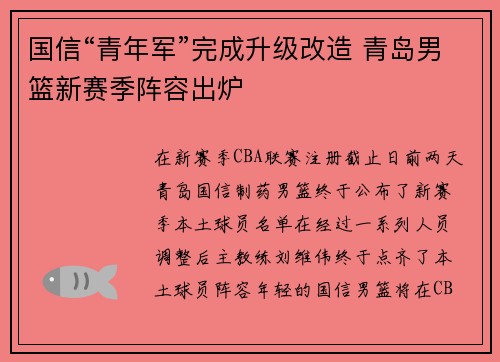 国信“青年军”完成升级改造 青岛男篮新赛季阵容出炉